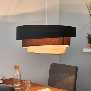 Melia pendant light, fabric/metal, brown/black/grey, 24 x 56 x 150 cm