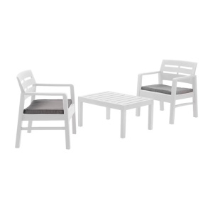 Progarden terrace/garden furniture set, Lombok, 2 chairs 63x58x74 cm, table 74x55x38 cm, white, sealed, grade B